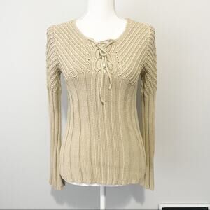 Express oatmeal knit tie neck cable sweater small nwt NEW